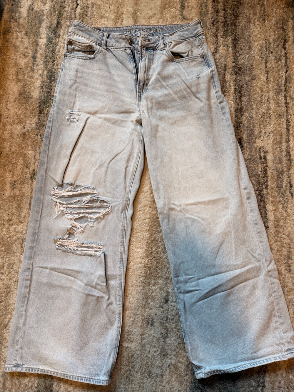 American Eagle Outfitters Light Blue Distressed Wide-Leg Jeans